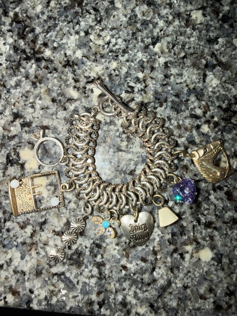 Vintage Juicy Couture multi-Charm Heart Bracelet with Purple and Turquoise